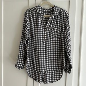 NWT Anthropologie Isadora Button Back Tunic Top Shirt in Gray Cream Plaid M